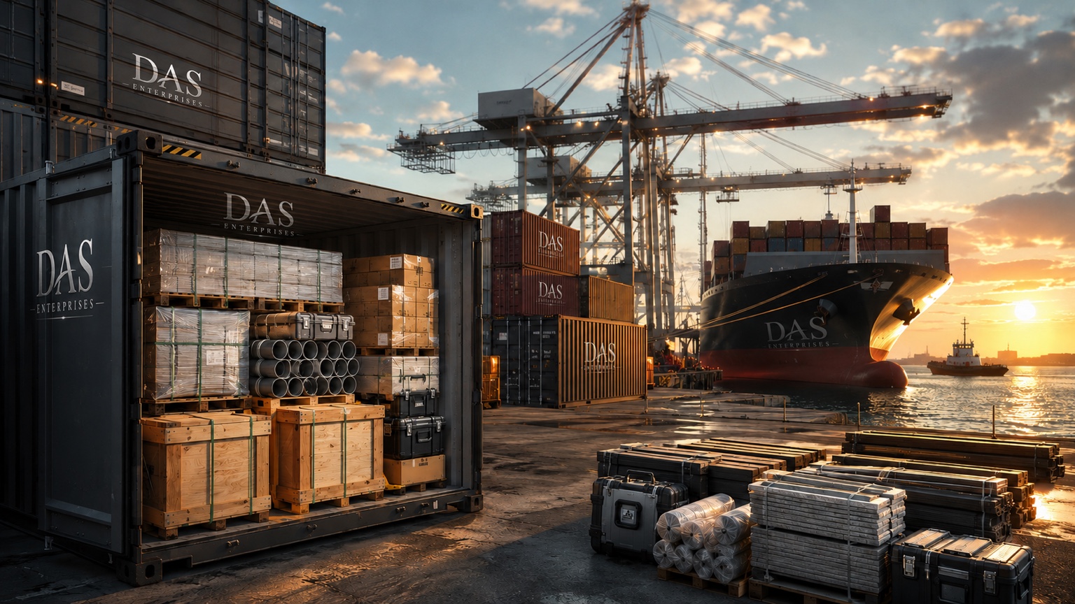 DAS maritime containers and cargo ship