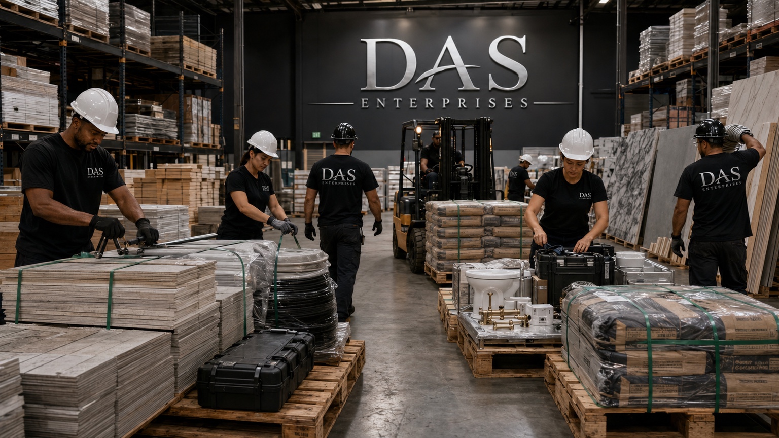 DAS warehouse team preparing materials